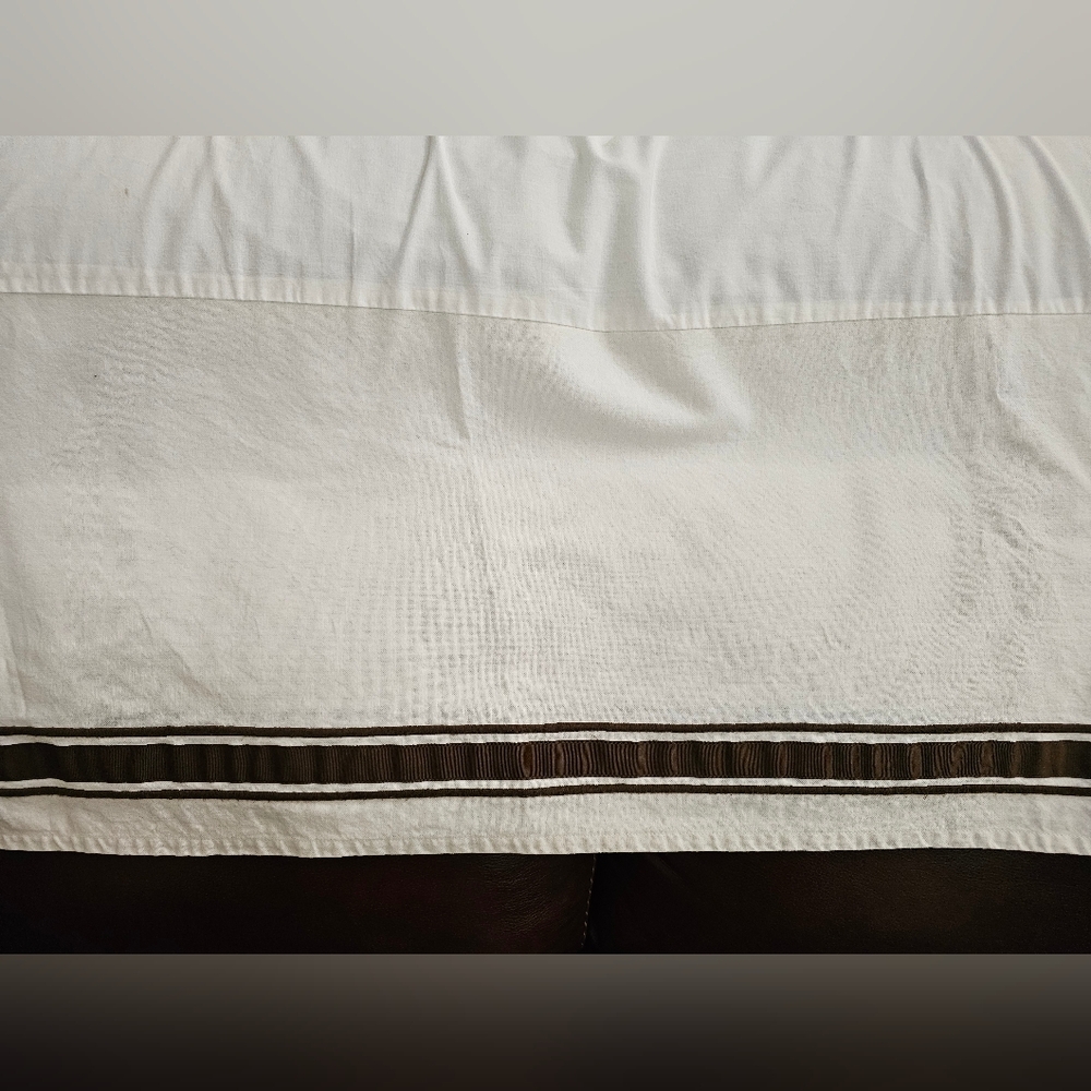 King Bed Skirt Natural Cotton Brown Stripe